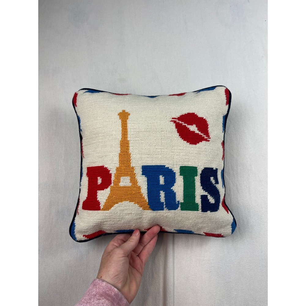 Jonathan Adler Paris Needlepoint Throw Pillow Navy Velvet JP Logo 12x12